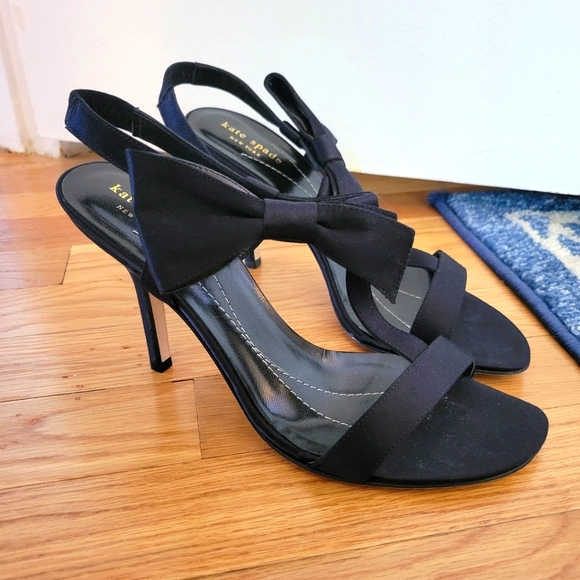 kate spade Shoes - NWOT Kate Spade black satin bow stiletto heels size 9